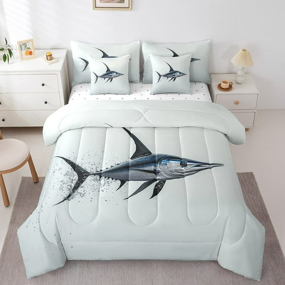 Erosebridal Ocean Fish Bedding Twin Size, 3D Sealife Print Bed in a Bag Twin size, Animal Decor, Reversible 7 Pieces