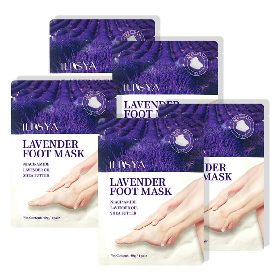 Foot Peeling Mask - 5 Pack Exfoliating Foot Peel Mask for Dry Cracked Feet - Foot Mask Socks for Removing Dead Skin, Cracked Heels, and Calluses - Lavender, Shea Butter, Aloe - Women and Men