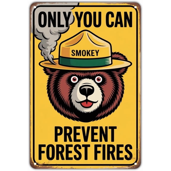 Smokey Bear Only You Can Prevent Forest Fires tin sign Vintage Smokey Bear Metal Sign for Garden & Yard Bar Porch Garage Home Bedroom Kitchen Decor Gift 8 x 12,easy to hang
