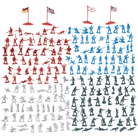 200-Piece Plastic Army Men Playset – Military Action Figures with Flags (4 Colors), Perfect for Boys' Battles and Imaginative Play