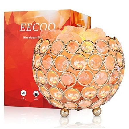 Light Pink Lamp WALFRONT Himalayan Salt Lamp Pink Crystal Sea Salt Rock Lamp Bowl 2x15W Bulbs,Metal Base,Dimmable Controller,UL-Listed Cord ()