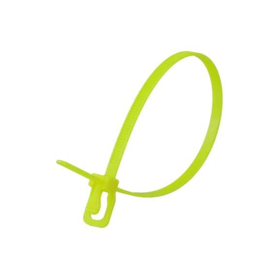 10 Inch 50 Lbs Fluorescent Yellow Releasable/Reusable Cable Tie - 20 Pack