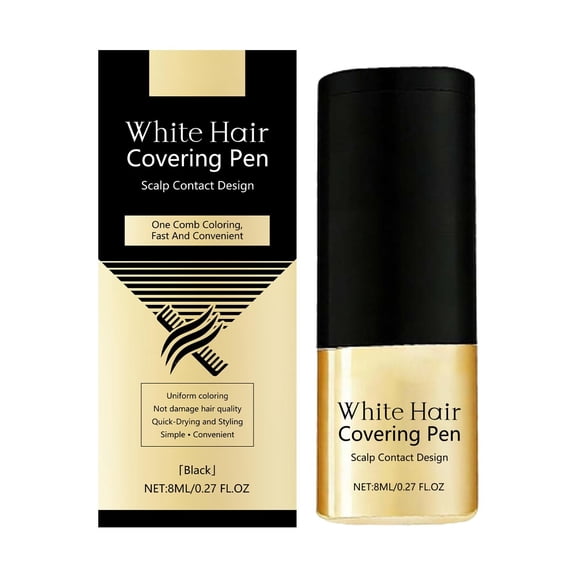 White Hair Covering Pen - Grey Hair Coverage Dye, White Hairs Dye Comb, Waterproof Colourant, Fade Resistant Formula, Temporary Hairstrands Dyeing Pen for Natural Hairdressing