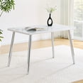thumbnail image 6 of Hi loPres 47" Modern Rectangular Dining Table for Apartments, Faux Marble Tempered Glass Top Kitchen Desk with Stable Silver Metal Legs, Minimalist Style, 6 of 7