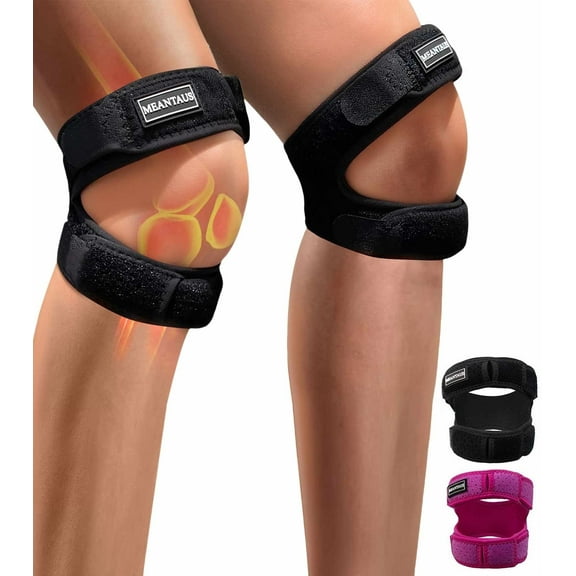 MEANTAUS Dual Patella Strap, Double Strap, Open Patella Knee Strap, Black,L