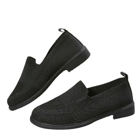 

Honeeladyy Autumn New Mesh Breathable Casual Low Heel Flying Woven Shoes Black Sales