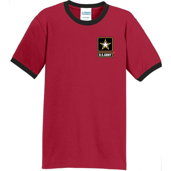 Mens US Army 100% Cotton Ringer Tee Shirt, Large Red/Black