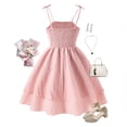 thumbnail image 3 of WOYY Girls Dress Casual Party Bow-Tie Straps Ruched Layered Swing Dress, Pink, Sizes 7-12, 3 of 4