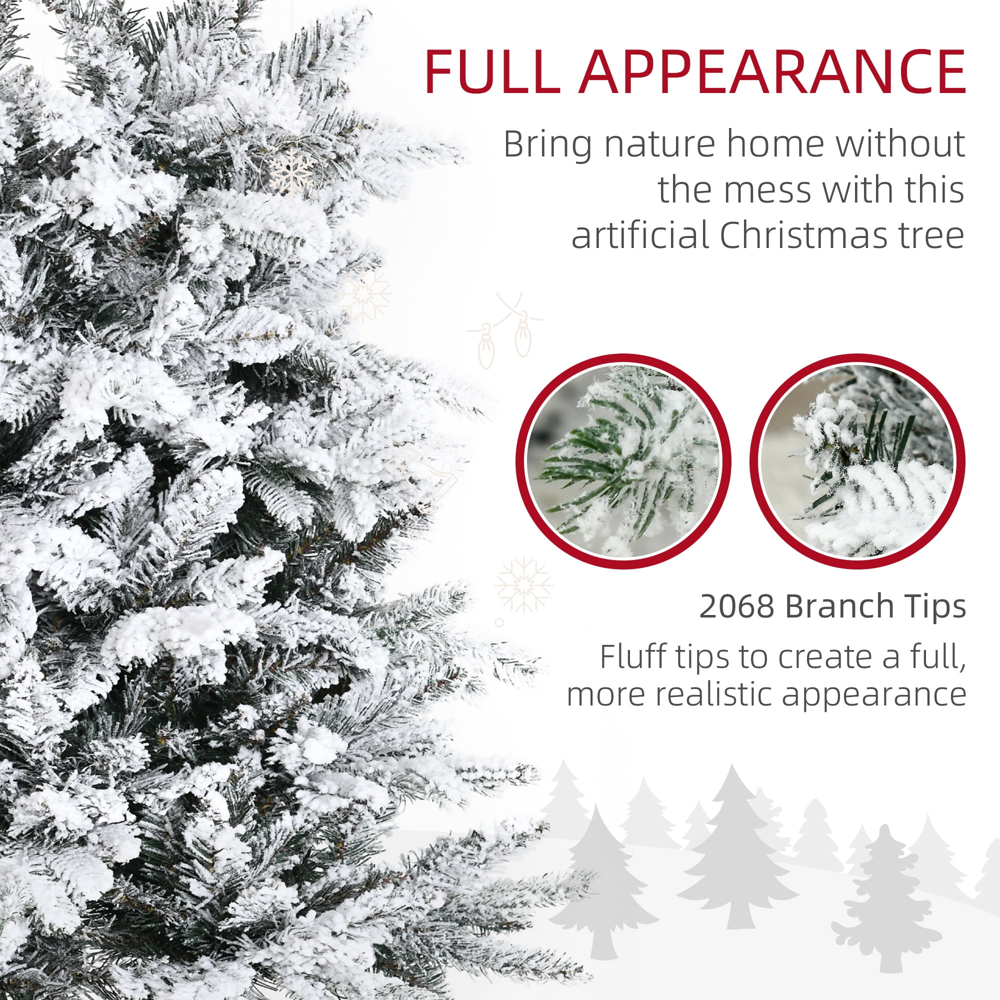9ft Snow Flocked Christmas Tree 2068 Tips Auto-Open Branches Flame Retardant Indoor Decor