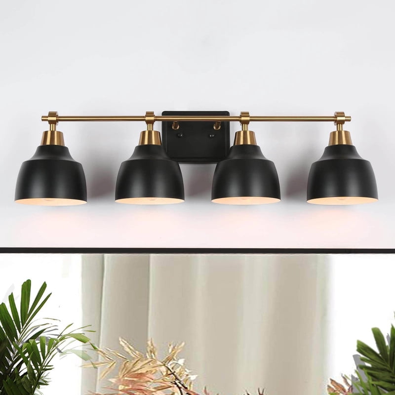 LNC 4-Light Modern Vanity Light in Matte Black and Gold, Metal Wall Fixture for Bathroom