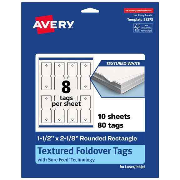 Avery Rectangle Rounded Foldover Tags , 1.5" x 2-1/8", Glossy, 80ct
