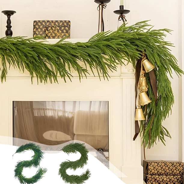 Guirnalda Norfolk Garland Fork artificial y natural, decoración para mesa, chimenea o pared, plegable, ajustable y portátil, con estructura metálica y base de madera, ideal para el
