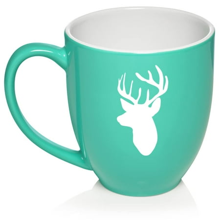 

Deer Head with Antlers Hunting Ceramic Coffee Mug Tea Cup Gift for Her Him Women Men Wife Husband Mom Dad Friend Family Boss Boyfriend Birthday Anniversary Hunter (16oz Teal)