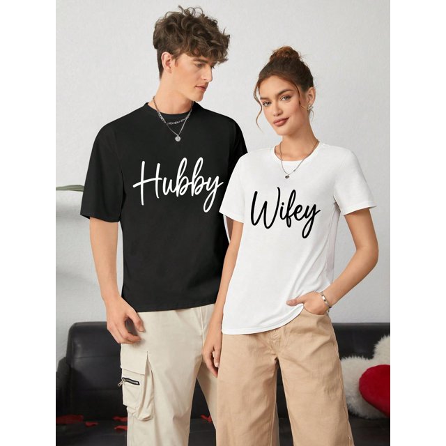 SHEIN Essnce Valentine's Day Girlfriend Boyfriend Matching "Hold Hands" Couple T-Shirt, Red Heart Design Tee For Adult, Men, Women, Teen, Teenager, Adolescent, Youth