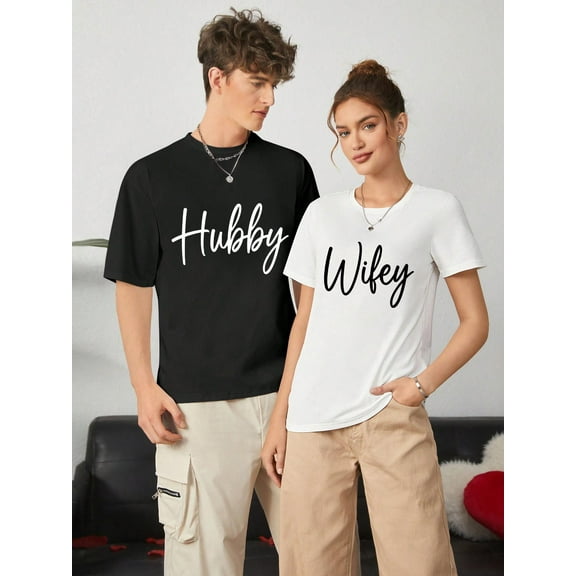 Essnce Valentine's Day Girlfriend Boyfriend Matching "Hold Hands" Couple T-Shirt, Red Heart Design