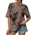 thumbnail image 2 of Uootdi Women's Tees Round Neck Short Sleeve Tie Dye Print Solid Casual Tops Daily Wear Style Soft Stretchy Loose Fit Shirts Gift, 2 of 9