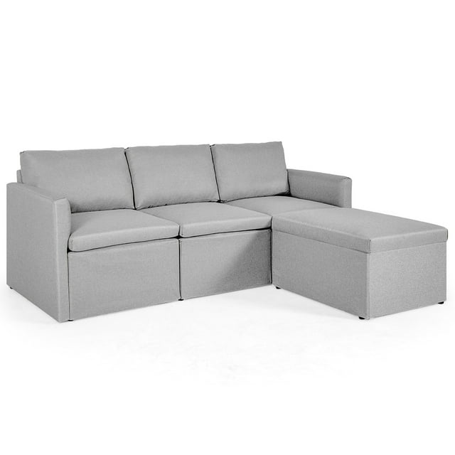 Costway Convertible Sectional Sofa L-Shaped Couch w/Reversible Chaise Light Grey