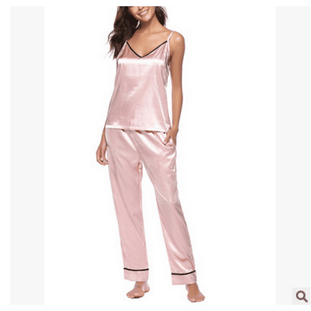 

SAYOO Women Sleepwear V- Neck Sleeveless Top Pant Pajamas Set Sexy Suspender Trousers Suit