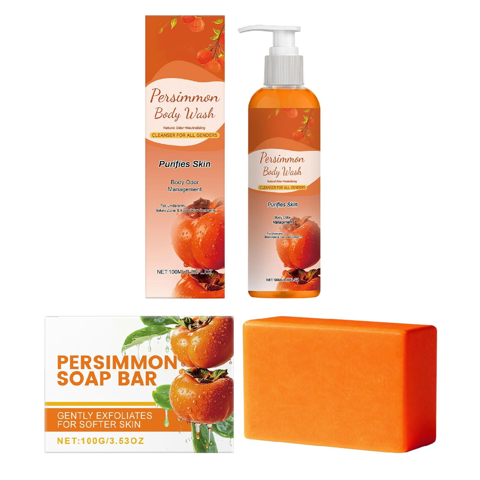 Persimmon Scented Shower Gel for Body Odor Control, Unisex Body Wash & Cleansing Gel, Multi Part Deep Cleanse for Men Women, Fresh Scent Odor Eliminating Body Cleaner, 200ml Bottle for Home Travel