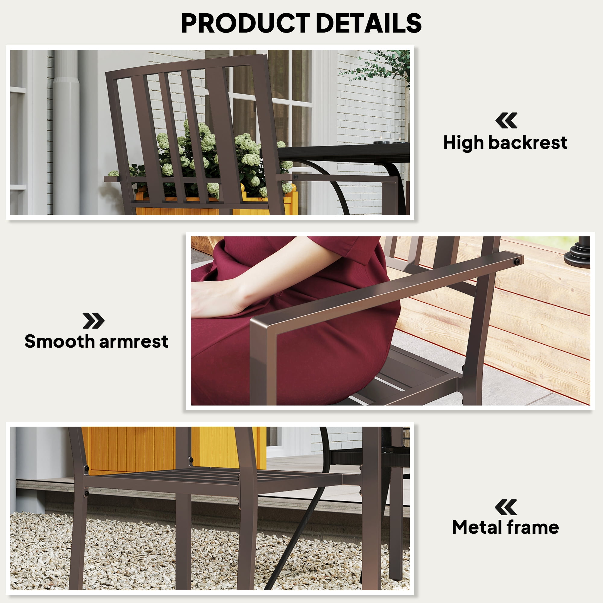 Outsunny Slatted Design Patio Dining Chairs, Set of 2 Stackable Garden Chairs, Dark Brown