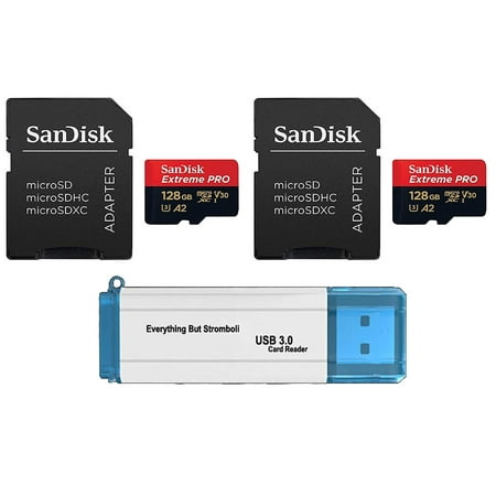 128GB SanDisk Micro SDXC Extreme Pro Memory Card (Two Pack) Works with DJI Mavic 2, Pro, Zoom, Spark, Phantom 4, Quadcopter 4K UHD V30 Video Drone Plus (1) Everything But Stromboli 3.0 Card (Best Memory Card For Phantom 4 Pro)