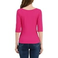 thumbnail image 3 of INSPIRE CHIC Women's Tops Elbow Sleeves Boat Neck Slim Fit Classic Casual Tee Shirt Rose Red M, 3 of 7