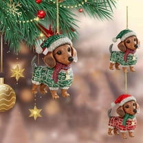 Outoloxit Dachshund Christmas Ornament 3 Inch Sparkling with Hat and Scarf, Easy Hang Decor for Tree, Gift for Dog Lovers and Family Holiday Decoration