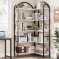 thumbnail image 4 of Jotoa Arched Corner Bookshelf, Industrial L Shaped Bookshelf 5 Tier Corner Shelf with Metal Frame, Large Corner Display Rack for Living Room Bedroom White, 4 of 6