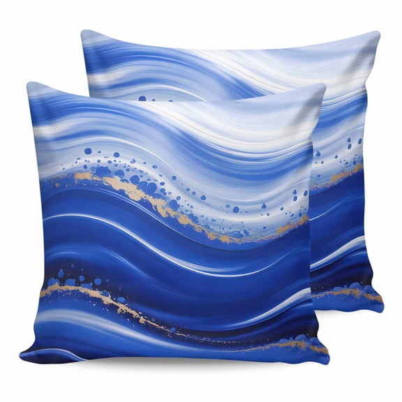 Outdoor Waterproof Throw Pillow Covers Set of 2 Blue Waves Decorative Pillowcases Square Outdoor Pillows Cushion Case 18x18 Inch Ombre Abstract Fluid Art Patio Pillows for Couch Sofa Bed Garden