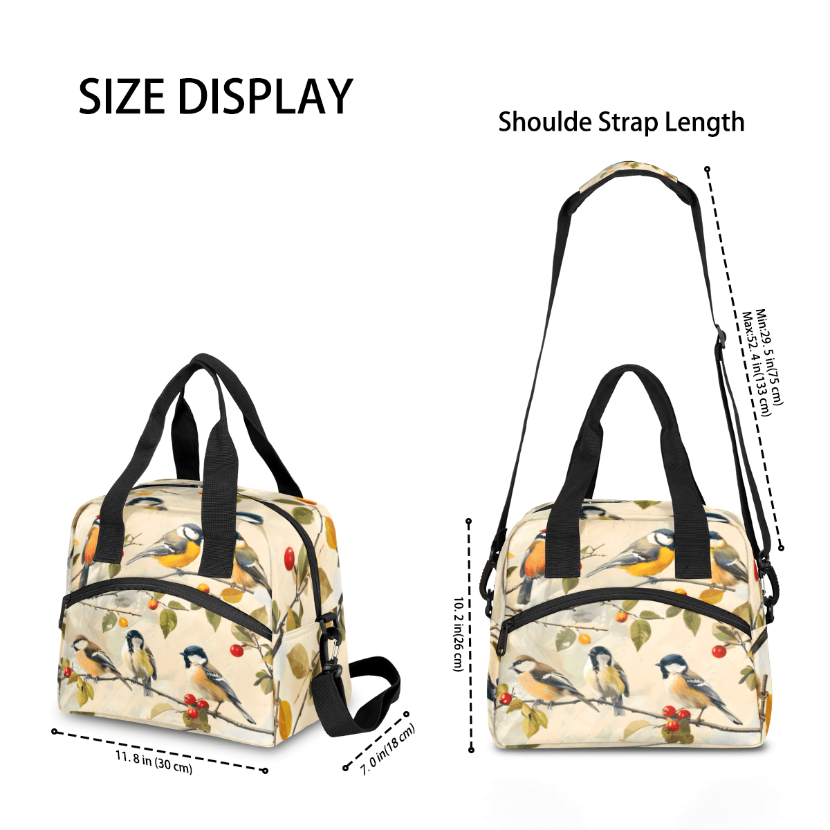 Herdesigns Vintage Bird Insulated Lunch Bag for Women Men Adults Large Reusable Lunch Box Leakproof Portable Cooler Tote Bags with Adjustable Shoulder Strap
