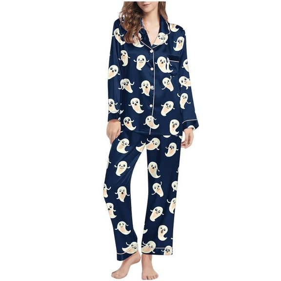 Lopecy-Sta Two Piece Lounge Sets for Women Casual Long-Sleeved Button Up Pajama Sets Loungewear Halloween Nightwear for Party Wear