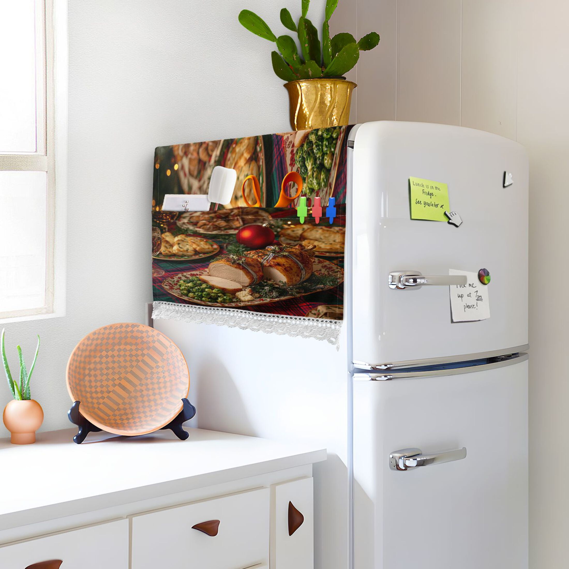 Roast ChickenWasher and Dryer Covers Dust-Proof and Oil Resistant Fridge Cover with 4 Storage Pockets Washing Machine Top Cover for Laundry Kitchen Home 51.2 x 22 In