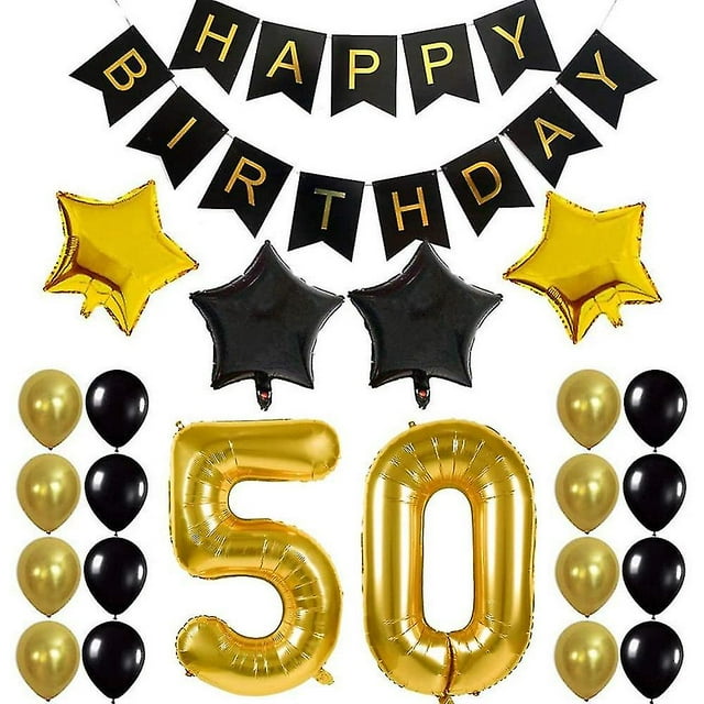 Kit de decoración para fiesta de cumpleaños número 50, pancarta con globos de feliz cumpleaños, globos con número "50", lámina de Mylar y Bal