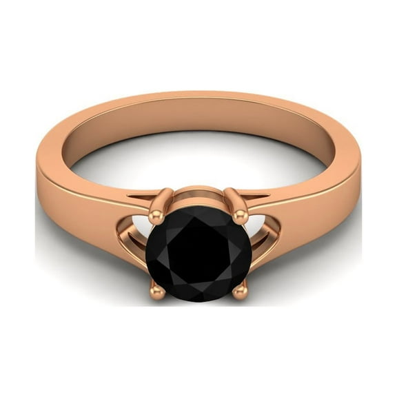 925 Sterling Silver Rose Vermeil 6mm Round Black Spinel Solitaire Women Valentines Day Gifts Ring