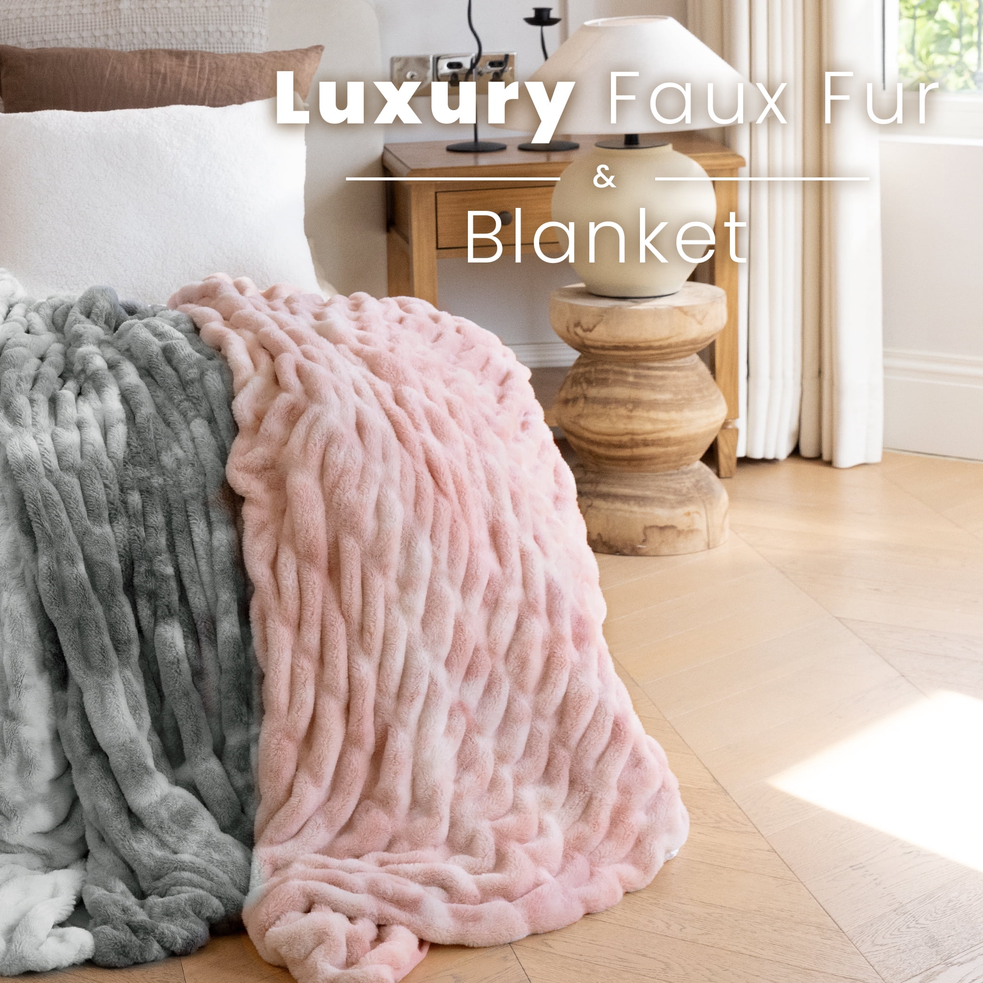 Blunique Faux Rabbit Fur Blankets and Throws Soft Cozy Throw Blanket Home Decor for Couch, Bed, Travel, 50x60 in,Pink