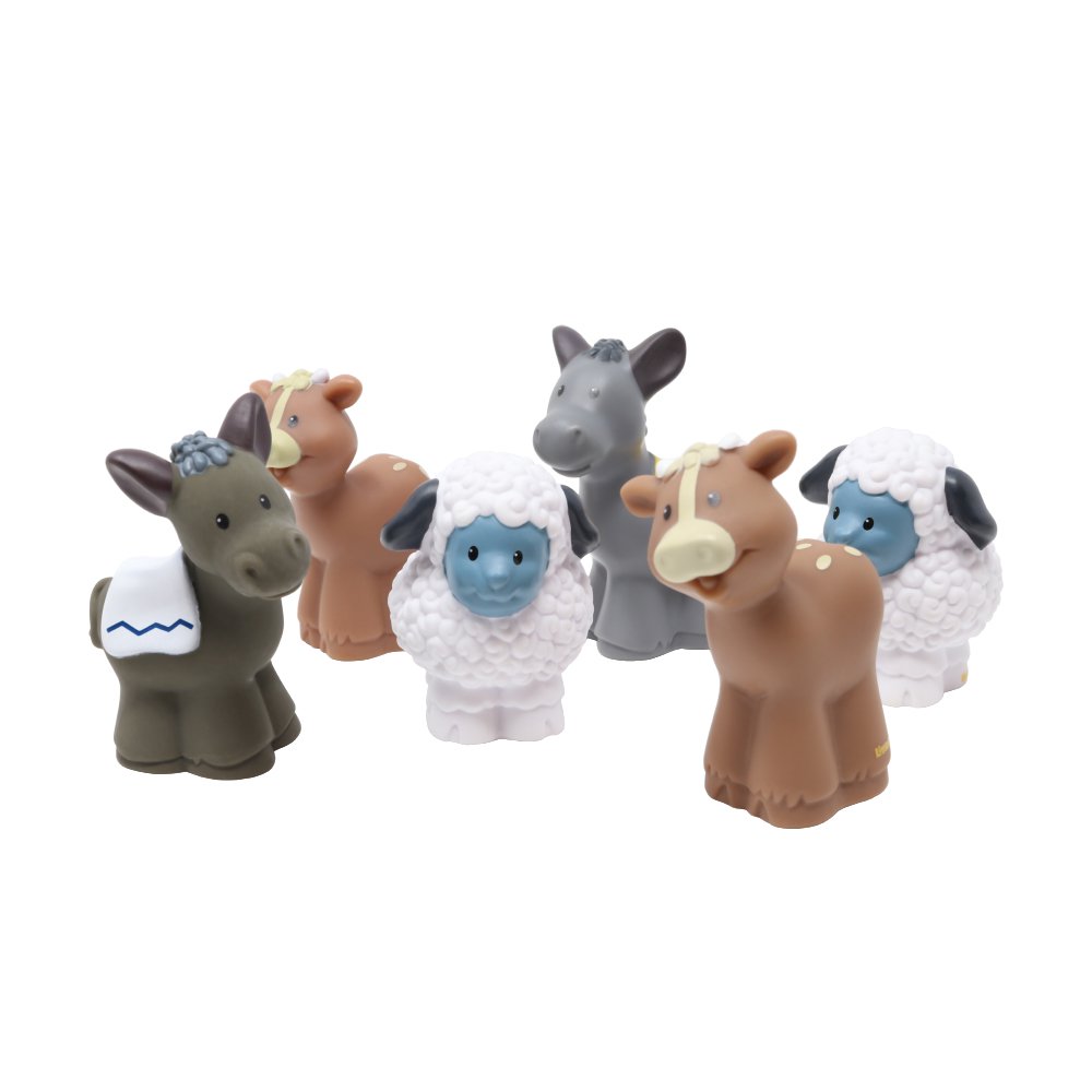 Replacement Parts for Collectible Fisher-Price Little People Christmas Story Nativity or Farm Playset J2404 - Replacement Bundle of Six Animal Figures - 2 White Sheep, 2 Brown Cows and 2 Gray Donkeys
