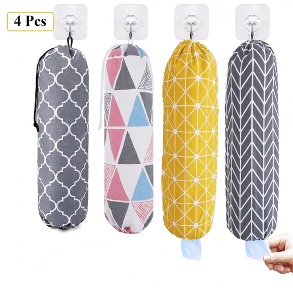 kairui 4 Pack Kitchen Plastic Bag Organizers, Reusable Hanging Storage Dispensers, Washable