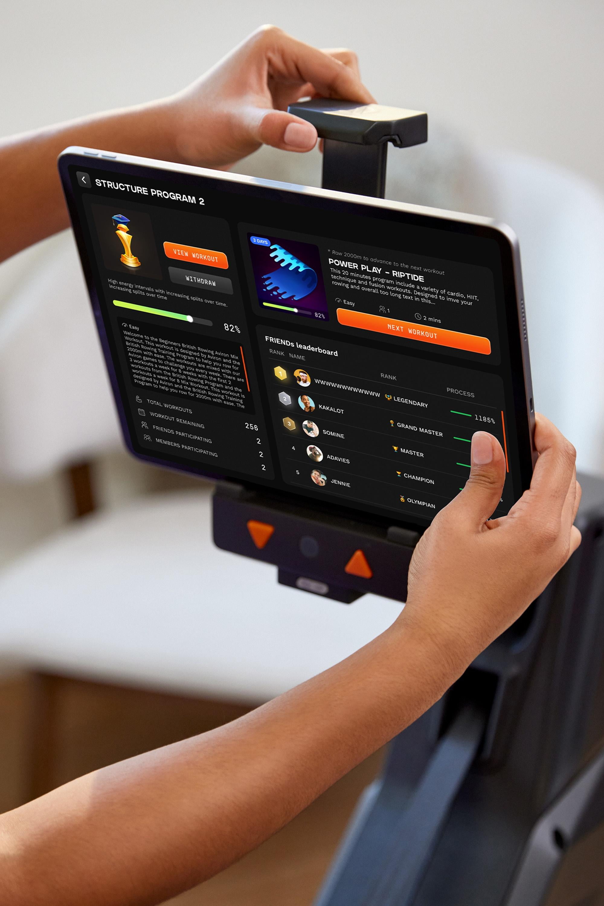 Aviron StrongGo Rowing Machine with iPad Integration—Dual Air & Magnetic Resistance Up to 100 lbs | Game-Based Workouts, Compact Storage Design
