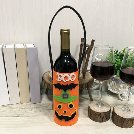 Halloween Non-Woven Wine Bottle Bag Candy Bag with Handle Halloween Party Costumes Supplies Decorations--Pumpkin