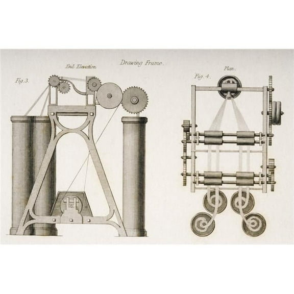 Drawing Frame End Elevation At Left & Plan At Right Drawn by J.W. Lowry in 1830S Poster Print