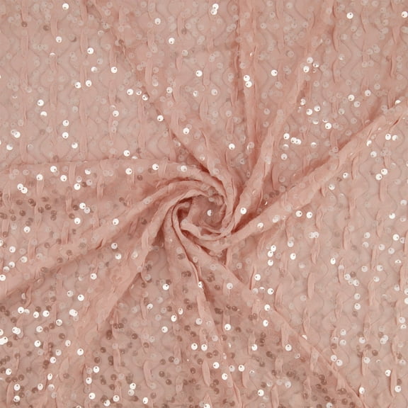 Zelouf Tiffany Sequins On Textured Knit , Sewing, DIY, Crafts Fabric by the Yard, Blush, 3 Yard