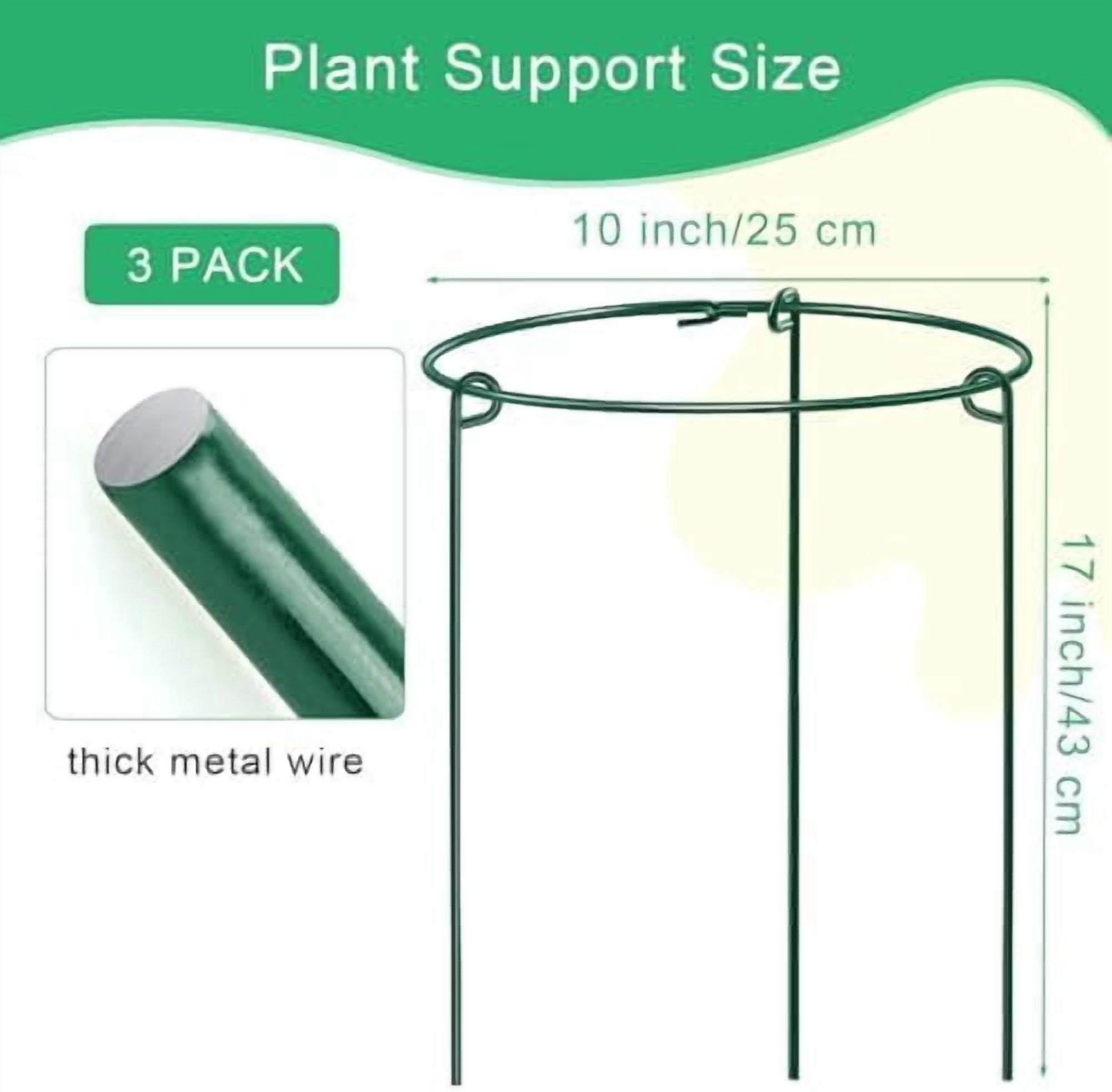 3 Pack Peony Cages Support Stakes Ring for Garden, Round Plant Support for Outdoor (10" W x 17" H), Indoor Plant Cages Hoops Plant Rings for Tomatoes,Rose,Astilbes,Vine Indoor Potted Plants