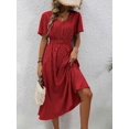thumbnail image 5 of Women'S Vintage Polka Dot Dress V-Neck Waist Cinching Elegant Short Sleeved A-Line Dress Red L, 5 of 9
