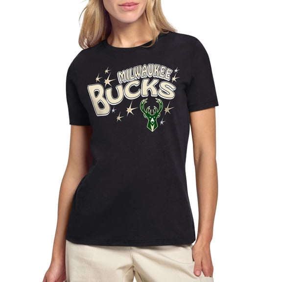 Women's Starter Black Milwaukee Bucks Fireworks T-Shirt