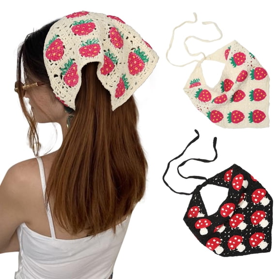 Knitted Hair Scarves and Headwraps - 2Pcs Crochet Floral Hair Tie Back Kerchiefs with Pattern