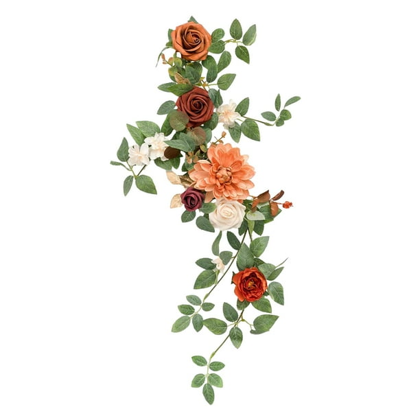 Arreglo floral de flores artificiales, arco rústico para boda, flores de seda Naranja