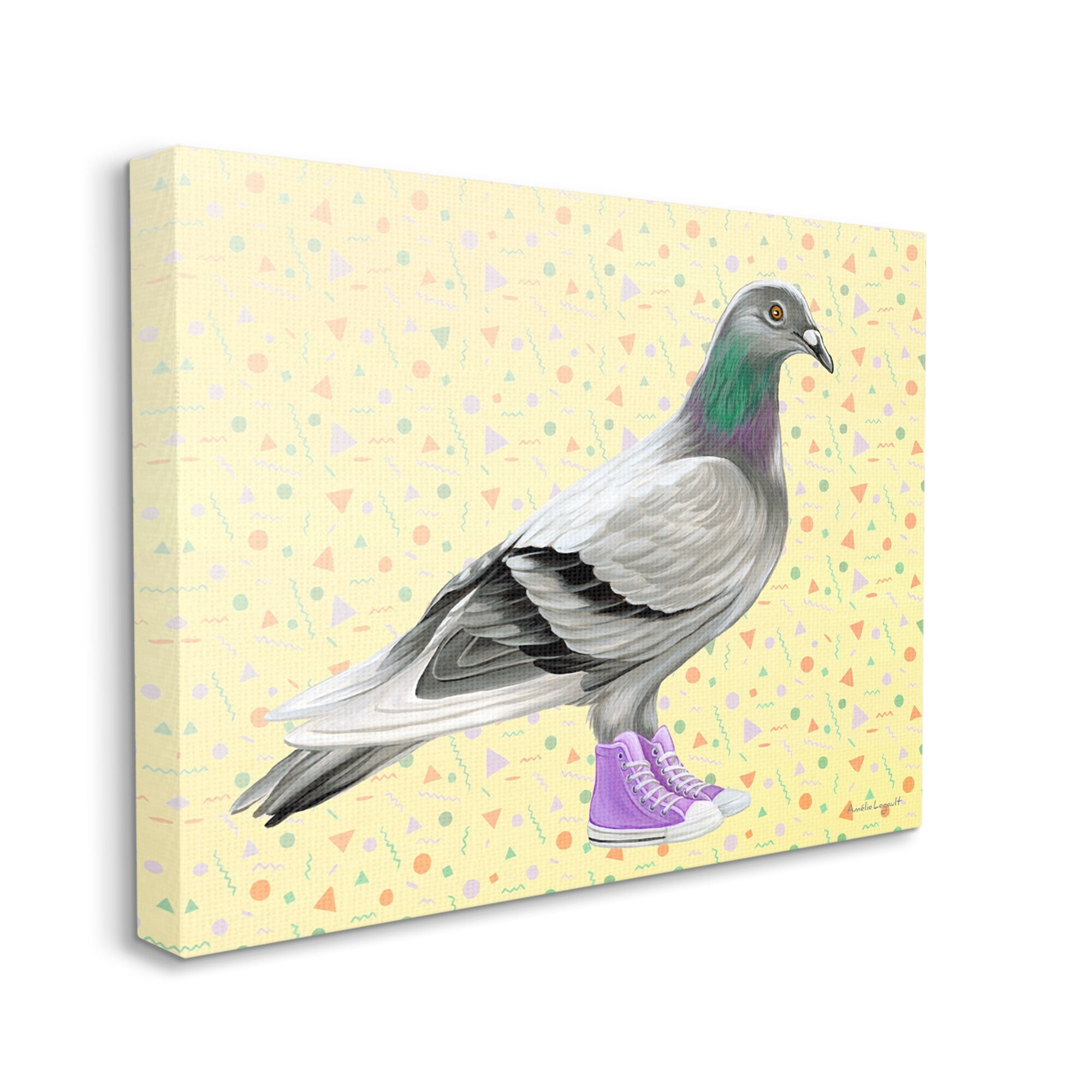 Stupell Industries Pigeon In Purple Sneakers Retro Patterned Background Graphic Art Gallery Wrapped Canvas Print Wall Art, Design by Amelie Legault