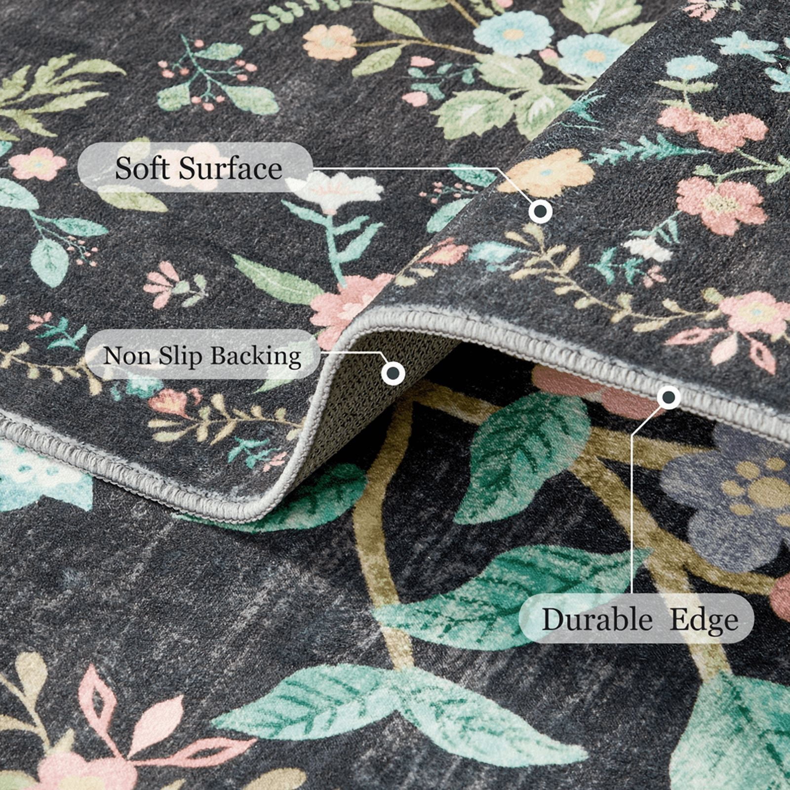 CHITOOMA 8'x10' Machine-washable Area Rugs for Living Room, Boho Floral Area Rugs with Non-Slip Backing, Stain Resistant Non-Shed Carpet for Bedroom, Dining Room, Dorm, Office