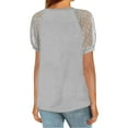thumbnail image 2 of Gustave Women's Summer Short Sleeve V Neck T-Shirts Lace Splicing Waffle Knit Tops Casual Loose Hollow Out Blouse Tee Shirt "Gray, XL", 2 of 5