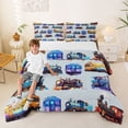 thumbnail image 2 of Castle Fairy Whimsical Train Art Full Size Comforter Sets 3 Pieces for Toddlers, Playful Engine Pattern Bedding Sets for Bedroom, Light Blue, 2 of 6